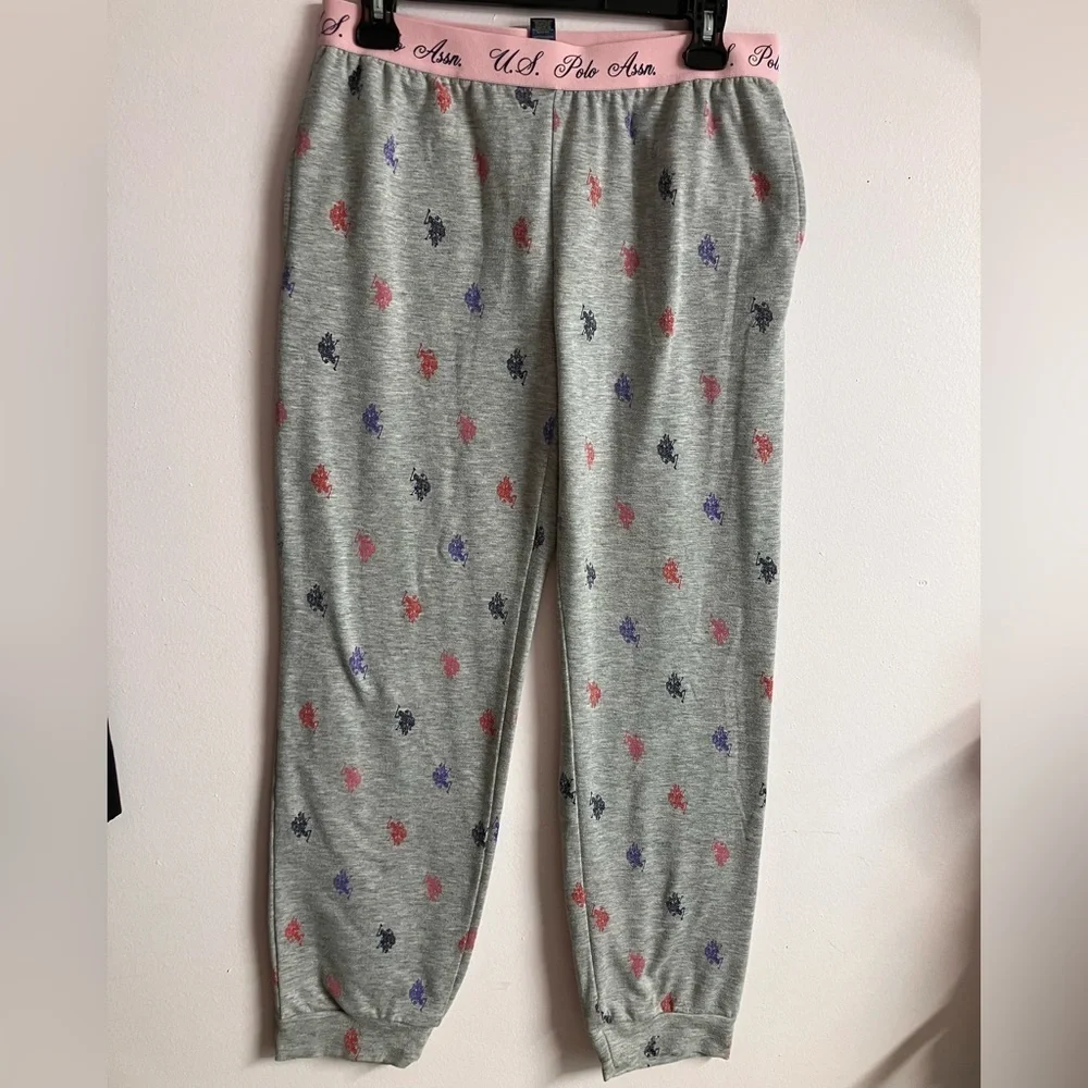 U. S. Polo Assn. Women’s Pajama Bottoms, Medium, Gray/Pink